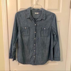 Chambray Medium Wash Cotton Button-Down Shirt